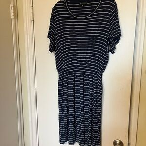 Bobeau Black and White Striped Midi Dress